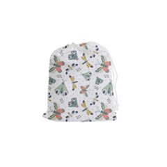 Seamless-pattern-with-moth-butterfly-dragonfly-white-backdrop Drawstring Pouch (small)