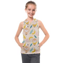 Cute-monkey-banana-seamless-pattern-background Kids  Sleeveless Hoodie by Jancukart