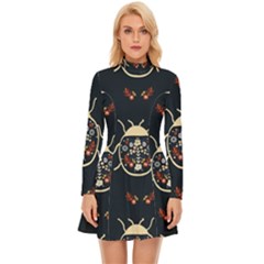 Floral-bugs-seamless-pattern Long Sleeve Velour Longline Dress