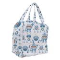 Seamless pattern with funny robot cartoon Boxy Hand Bag View3