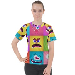 Monsters Emotions Scary Faces Masks With Mouth Eyes Aliens Monsters Emoticon Set Women s Sport Raglan Tee