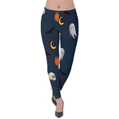 Halloween Ghost Pumpkin Bat Skull Velvet Leggings by artworkshop