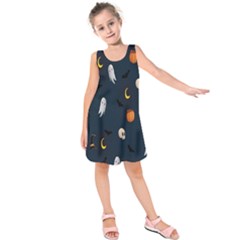 Halloween Ghost Pumpkin Bat Skull Kids  Sleeveless Dress by artworkshop