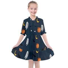 Halloween Ghost Pumpkin Bat Skull Kids  All Frills Chiffon Dress by artworkshop