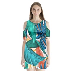 Leaves Tropical Exotic Shoulder Cutout Velvet One Piece by artworkshop