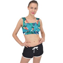 Leaves Tropical Exotic V-back Sports Bra by artworkshop