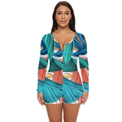 Leaves Tropical Exotic Long Sleeve Boyleg Swimsuit