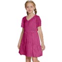 Pink Leather Leather Texture Skin Texture Kids  Short Sleeve Tiered Mini Dress View2