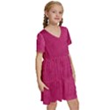 Pink Leather Leather Texture Skin Texture Kids  Short Sleeve Tiered Mini Dress View3