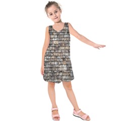 Wall Stone Wall Brick Wall Stoneworks Masonry Kids  Sleeveless Dress by artworkshop