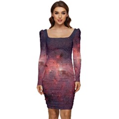 Milky-way-galaksi Women Long Sleeve Ruched Stretch Jersey Dress