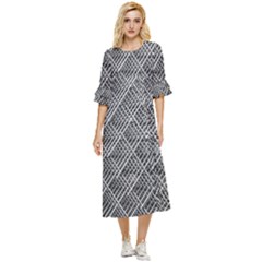 Grid Wire Mesh Stainless Rods Metal Double Cuff Midi Dress