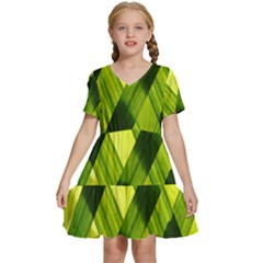 Leaves Grass Woven Kids  Short Sleeve Tiered Mini Dress