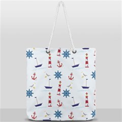 Lighthouse Sail Boat Seagull Full Print Rope Handle Tote (large) by artworkshop