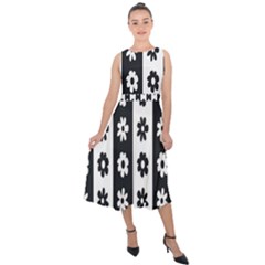 Black-and-white-flower-pattern-by-zebra-stripes-seamless-floral-for-printing-wall-textile-free-vecto Midi Tie-back Chiffon Dress by nate14shop