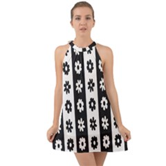 Black-and-white-flower-pattern-by-zebra-stripes-seamless-floral-for-printing-wall-textile-free-vecto Halter Tie Back Chiffon Dress by nate14shop