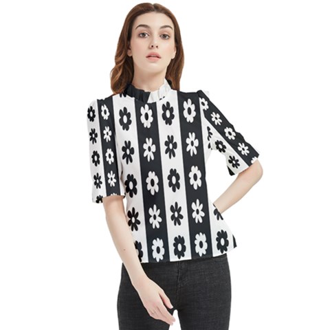 Black-and-white-flower-pattern-by-zebra-stripes-seamless-floral-for-printing-wall-textile-free-vecto Frill Neck Blouse by nate14shop