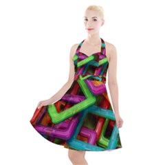 Construction-set Halter Party Swing Dress 