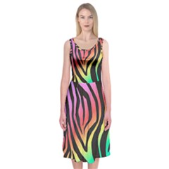 Rainbow Zebra Stripes Midi Sleeveless Dress by nate14shop