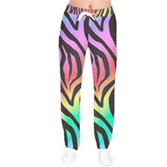 Rainbow Zebra Stripes Women Velvet Drawstring Pants