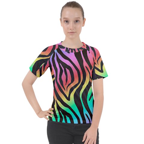 Rainbow Zebra Stripes Women s Sport Raglan Tee by nate14shop