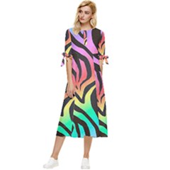 Rainbow Zebra Stripes Bow Sleeve Chiffon Midi Dress by nate14shop