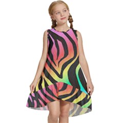 Rainbow Zebra Stripes Kids  Frill Swing Dress