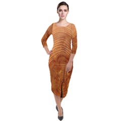 Annual Rings Tree Wood Quarter Sleeve Midi Velour Bodycon Dress