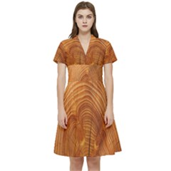 Annual Rings Tree Wood Short Sleeve Waist Detail Dress