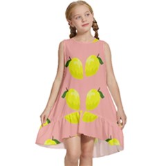 Yellow Lemons On Pink Kids  Frill Swing Dress