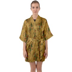 Flowers-001 Half Sleeve Satin Kimono  by nate14shop