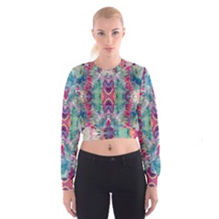 Painted Flames Symmetry Iv Cropped Sweatshirt by kaleidomarblingart