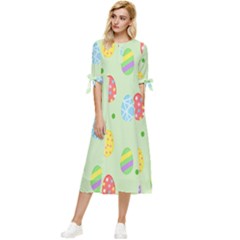 Eggs Bow Sleeve Chiffon Midi Dress