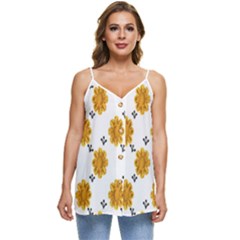 Flowers-gold-white Casual Spaghetti Strap Chiffon Top