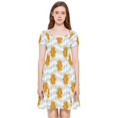 Flowers-gold-blue Inside Out Cap Sleeve Dress by nate14shop