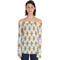 Flowers-gold-blue Off Shoulder Long Sleeve Top by nate14shop