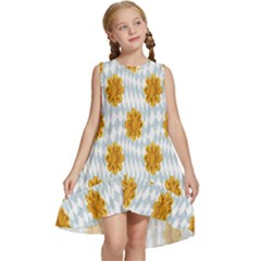 Flowers-gold-blue Kids  Frill Swing Dress