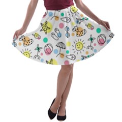 Drawing Pattern A-line Skater Skirt by artworkshop