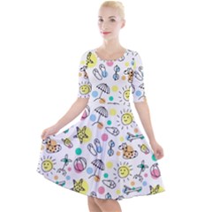 Drawing Pattern Quarter Sleeve A-line Dress by artworkshop