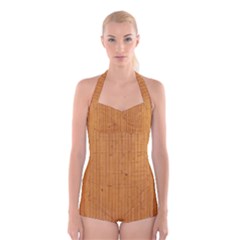 Hardwood Vertical Boyleg Halter Swimsuit  by artworkshop