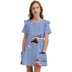 Fish Carp Koi Koi Kids  Frilly Sleeves Pocket Dress by artworkshop