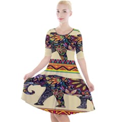 Elephant Colorfull Quarter Sleeve A-line Dress