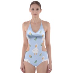 Duck-flower-seamless-pattern-background Cut-out One Piece Swimsuit