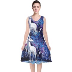 Unicorn Starry Night V-neck Midi Sleeveless Dress 