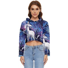 Unicorn Starry Night Women s Lightweight Cropped Hoodie by Jancukart