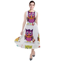 Cartoon-cute-owl-vector Round Neck Boho Dress