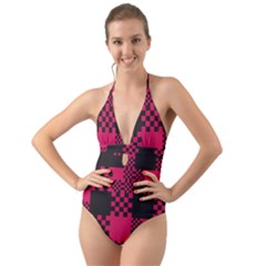 Cube-square-block-shape-creative Halter Cut-out One Piece Swimsuit by Amaryn4rt