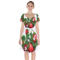 Strawberries-fruits-fruit-red Short Sleeve Bardot Dress