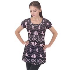 Abstract Pattern Geometric Backgrounds Puff Sleeve Tunic Top by Eskimos