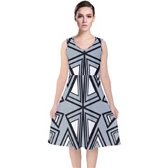 Abstract Pattern Geometric Backgrounds   V-neck Midi Sleeveless Dress  by Eskimos